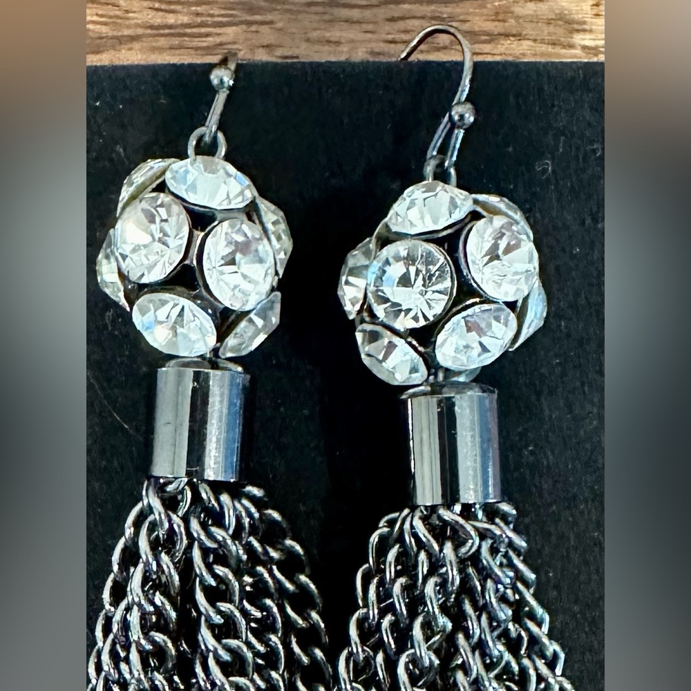 ☀️Vintage Gunmetal Rhinestone Tassel Drop Earrings